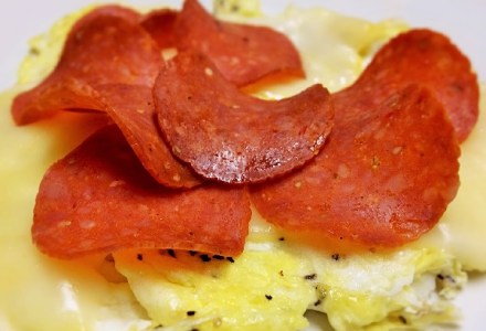 eggs and pepperoni sandwich